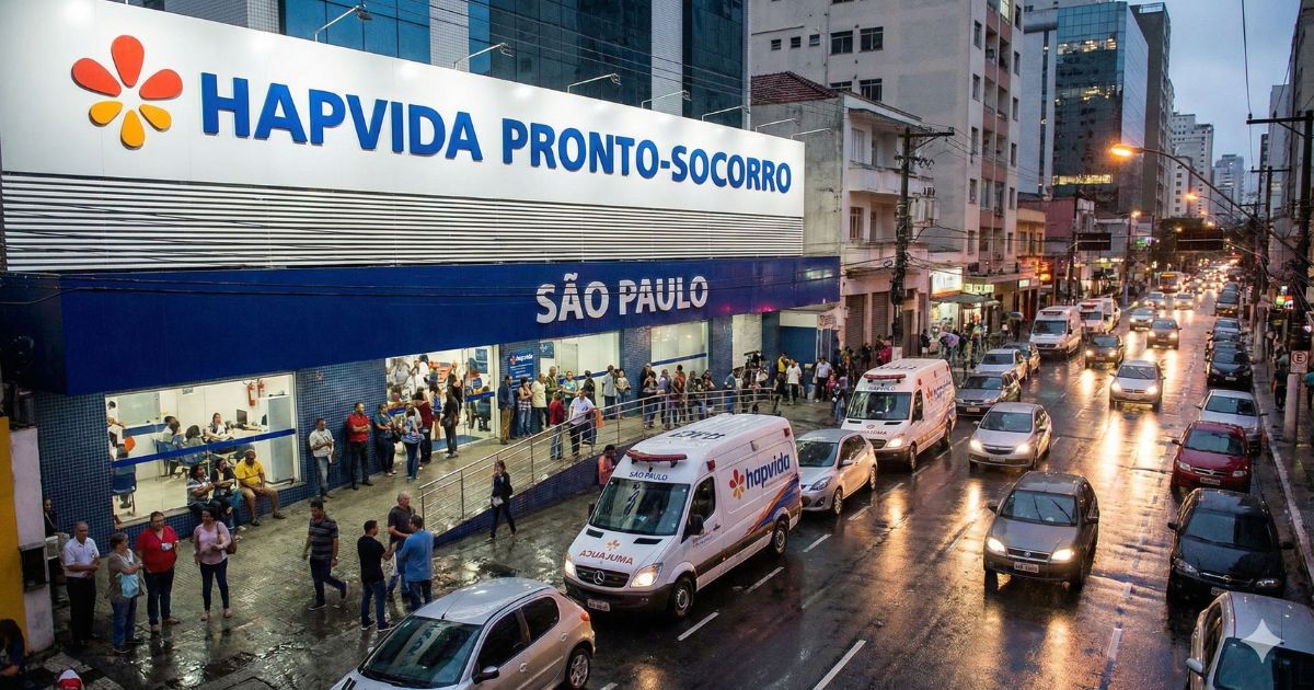 Fachada de pronto-socorro Hapvida em São Paulo com atendimento 24 horas