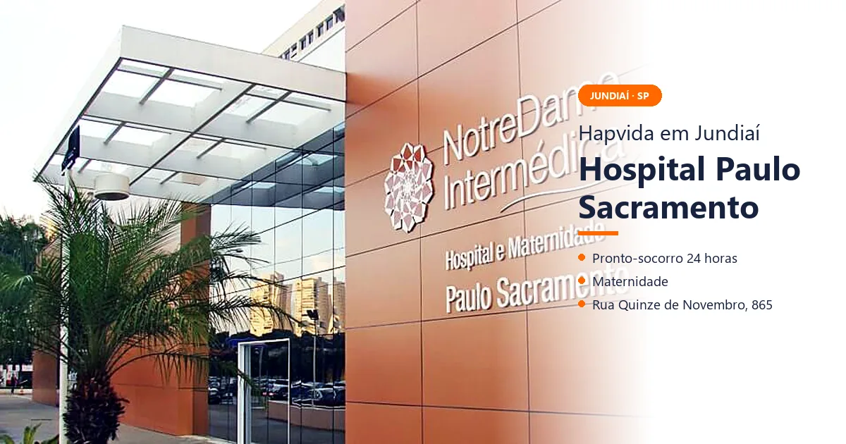 Plano Hapvida em Jundiaí — Hospital e Maternidade Paulo Sacramento Fachada do Hospital e Maternidade Paulo Sacramento, da Hapvida NotreDame, na Rua Quinze de Novembro, em Jundiaí (SP)